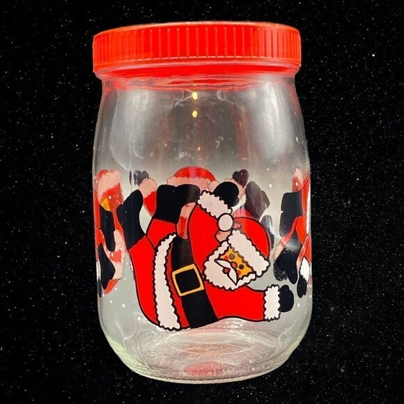 Vintage VMC REIMS Tumbling Santa Christmas Jar Red Screw Top Lid Made in France - Picture 3 of 7